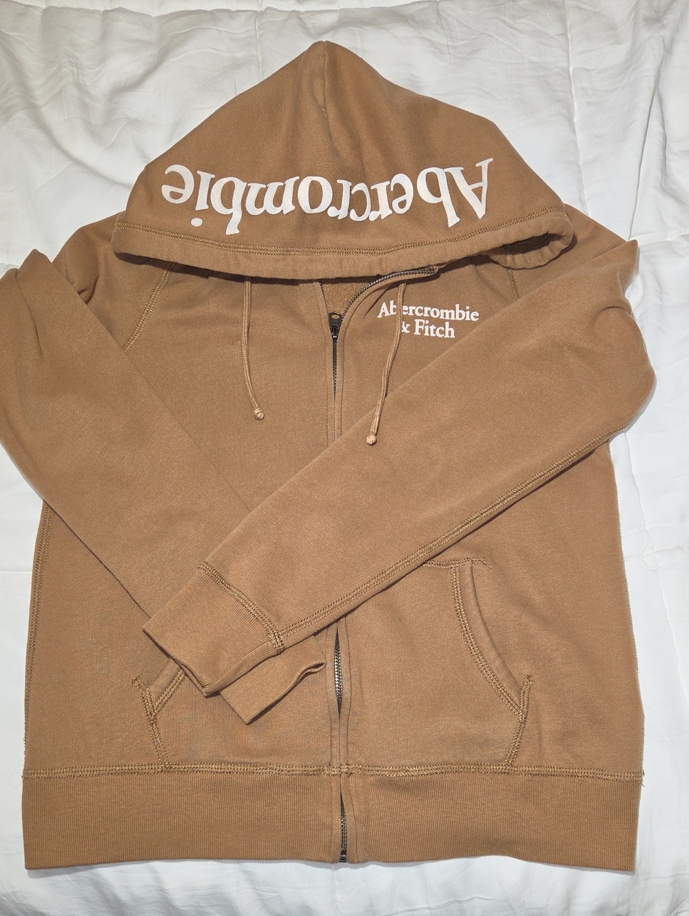 Abercrombie & Fitch Girls Tan Zip-Up Hoodie with Logo